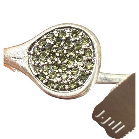 J. Jill Metal Hinge Cuff Bracelet Silver Tone Circle Faceted Glass Pavé Cluster - Picture 5 of 8